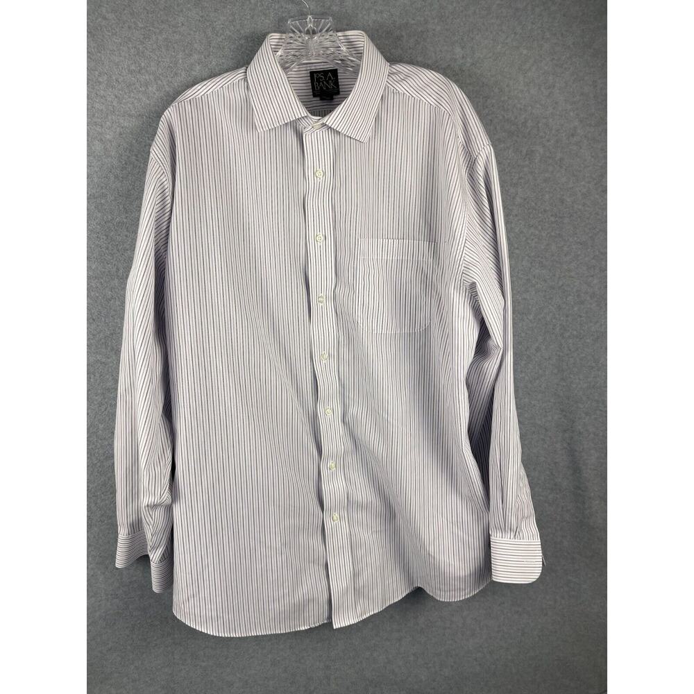 Jos A Bank Dress Shirt Men's Size 17 White Striped 33 Sleeves Button Up